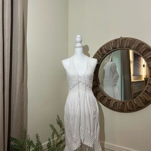 Elegant White Lace Halter Dress